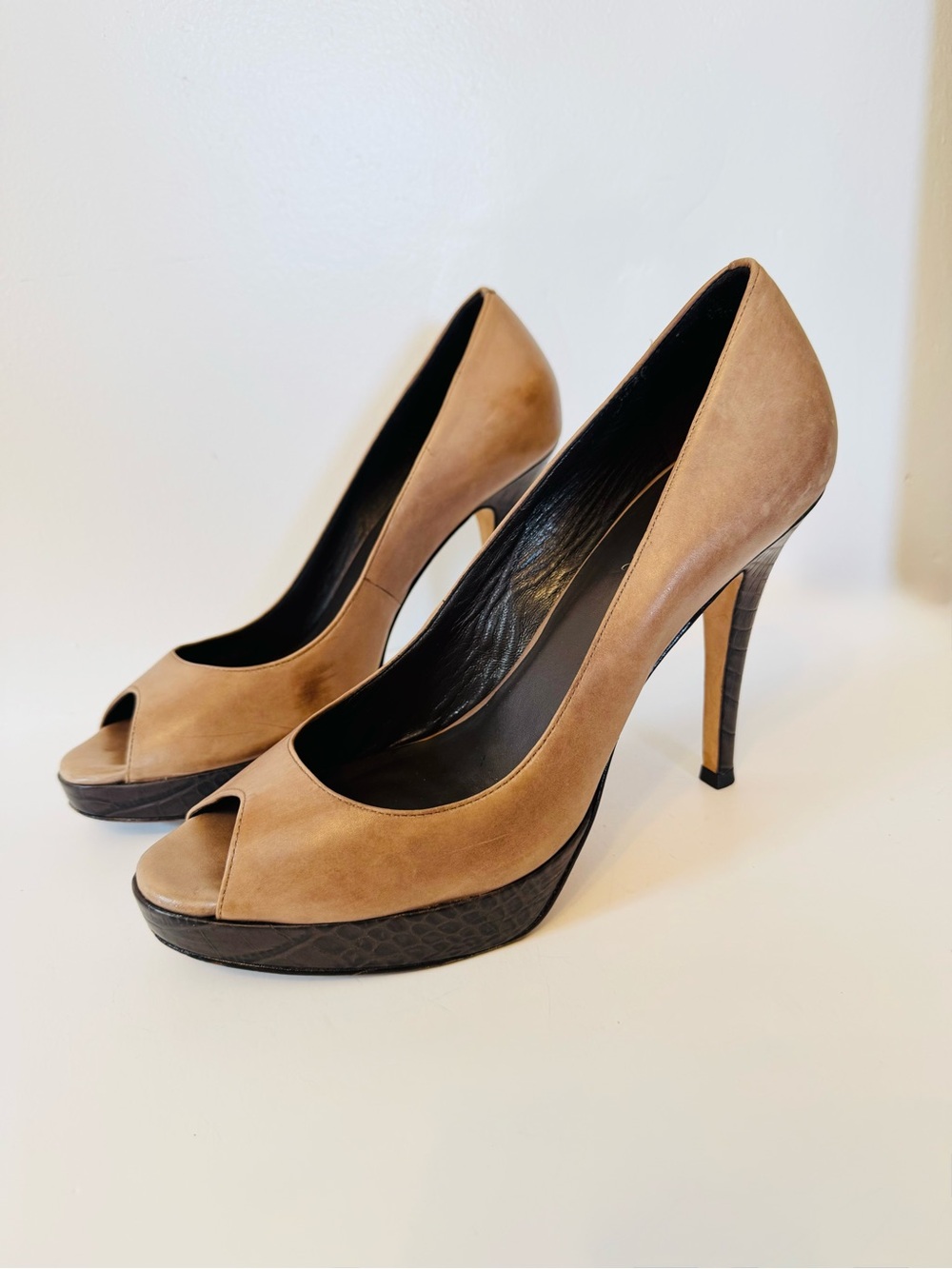 Cole Haan Women’s Taupe Peep-Toe Heels
